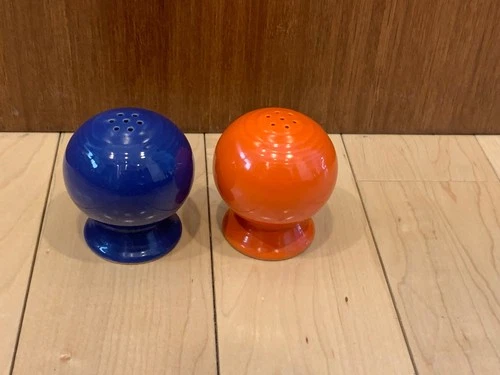 Fiestaware Orange And Blue Ball Salt and Pepper ? Shakers With Stoppers