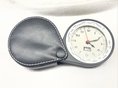REI CO-OP Analog Travel Alarm Clock Black Faux Leather Case Wellgain MS-508