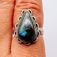 Vintage Labradorite Sterling Silver Ring Size 8.5