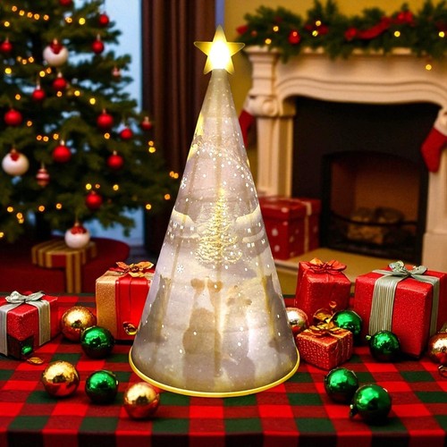 Decorazione Albero di Natale Babbo Natale con Luce LED - Scena Vacanze Invernali Cono Albero - Foto 15 di 29