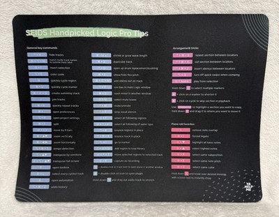 Logic Pro Shortcut Mouse Pad SEIDS Handpicked Logic Pro Tips Cheat Sheet Mat