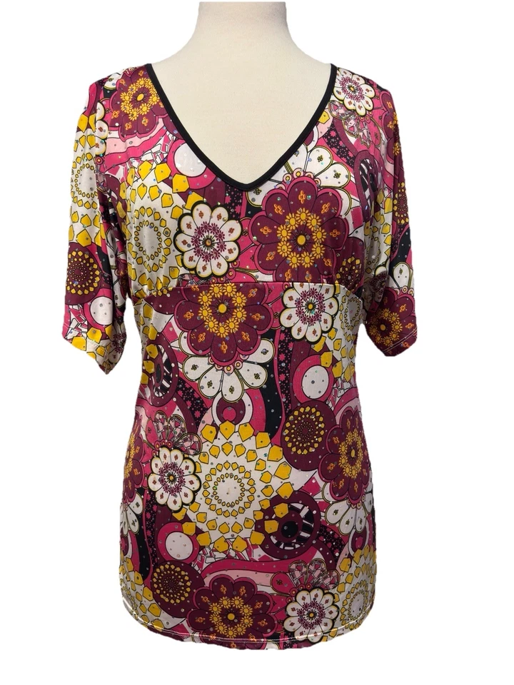 Blusa feminina Southpole Collection glitter colorido gola V tamanho XL - Imagem 2 de 3