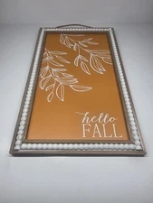 New Fall Leaves Thanksgiving HELLO FALL Hanging Beaded Sign Decoration 