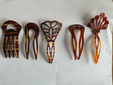 5 Vintage Faux Tortoise Shell Side Hair Combs France