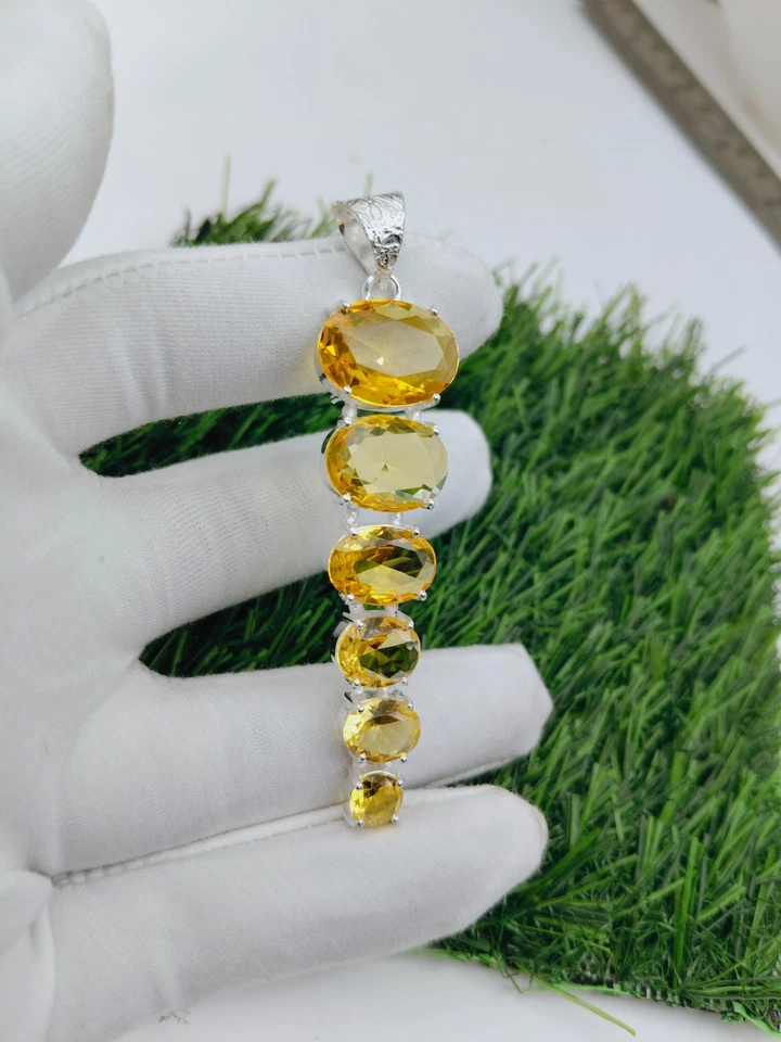 Colgante de citrino oscuro hecho a mano - Collar de piedras preciosas amarillas profundas - Plata de ley  Foto 2 de 4