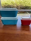 Vintage Pyrex 502 and 501 Refrigerator Dish Set, Blue and Red