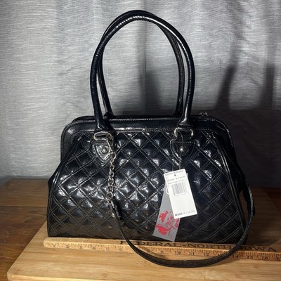 NWT Carlos Santana Black Quilted Purse  Crossbody Strap&Handles Red Interior