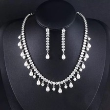 Cubic Zirconia Bridal Necklace and Earrings Set