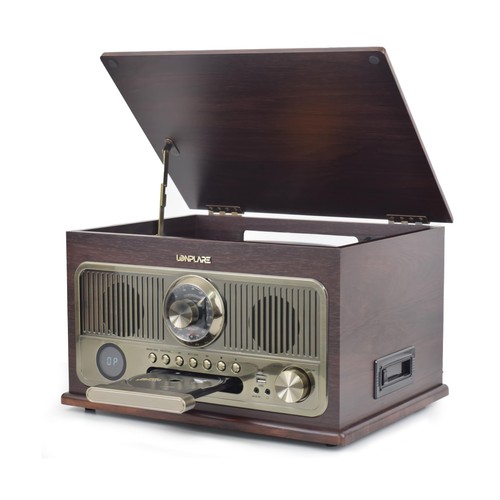 Tutto in Uno Giradischi Vinile Vintage 3 Velocità con Altoparlanti Integrati,Bluetoo... - Foto 1 di 9
