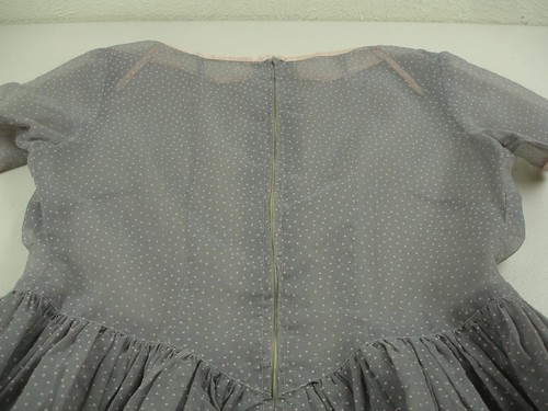 Women's S M Vtg 1940's 1950's Sheer Gray Pink Polka-Dot Dress Rockabilly Dotted - Picture 6 of 12