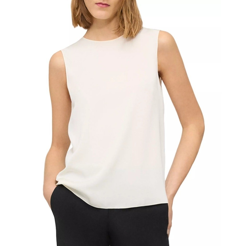 Theory Women Ivory Silk Semi Sheer Casual Relaxed Sleeveless Top Size P/XS