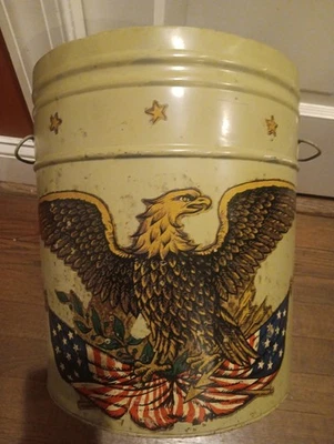 Vintage Eagle Metal Bucket Patriotic Ash Scuttle Pail American Gold Pail Metal - Image 1 of 4