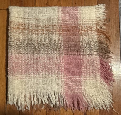 Vintage Avoca Handweavers Irish New Wool Throw Blanket Pink Plaid 48”  Square