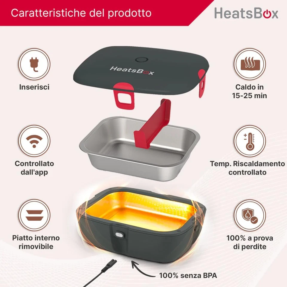 Heatsbox Style+, Scaldavivande Elettrico per Riscaldare Cibi, Ciotola in Acciaio - Immagine 4 di 4