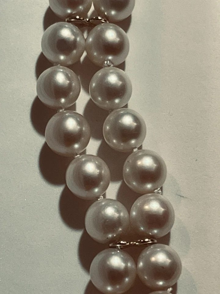 Precioso BRAZALETE DOBLE BANDA PERLA AKOYA NATURAL ORO MACIZO 14k DE COLECCIÓN $900 Foto 3 de 4