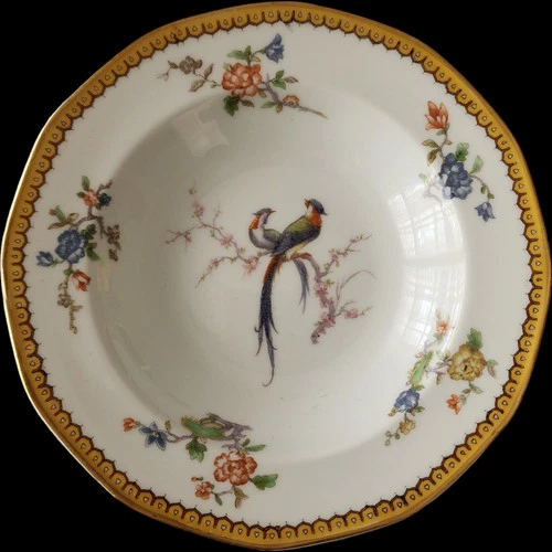 Antique Theodore Haviland Limoges France Rim Soup Bowl Bird & Floral with Gold T