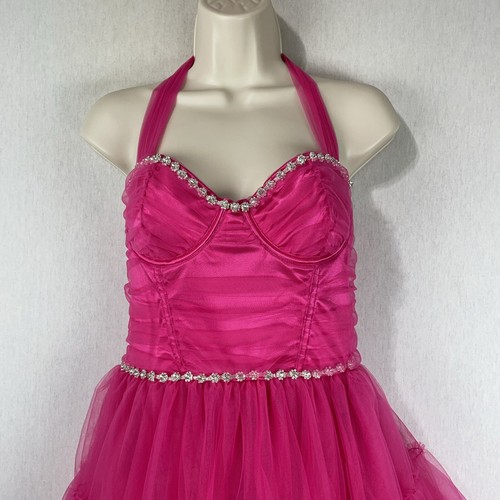 Sugar Thrillz Fairytale Ending Mini Dress Medium Barbie Pink Halter Sweetheart - Picture 2 of 15
