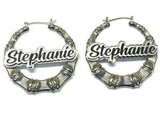Pendientes Personalizados Personalizados Plata Bambú 2.5" Nombre Corte Láser Grabado Escritura