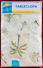 NEW BED BATH & BEYOND TABLECLOTH VINYL FLANNEL BACK 70" ROUND “BOMBAY” TROPICAL