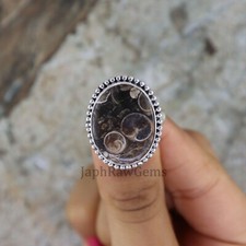 Natural Turritella Agate Sterling Silver Bohemian Organic Artisan Women Ring
