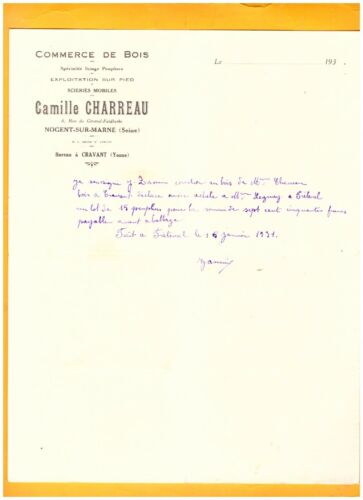 NOGENT-sur-MARNE / CRAVANT (94 / 89) SCIERIE Mobile BOIS "Camille CHARREAU" 1931 - Photo 1/1
