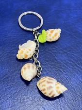 Seashell Keychain with Green Plastic Leaf Beach Seaside Ocean Travel Souvenir B