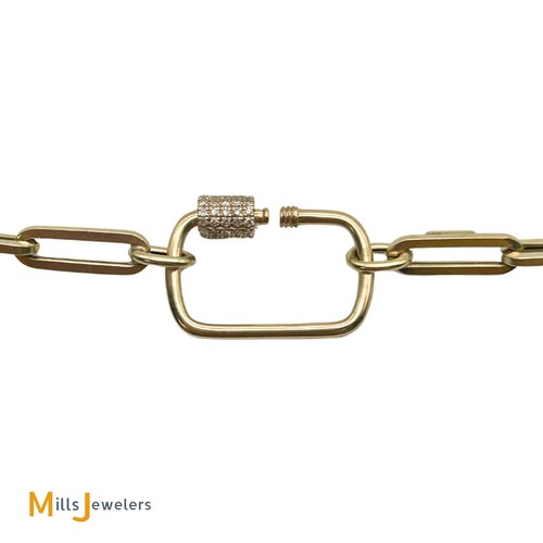 14K Yellow Gold Paperclip Chain 0.30ctw Diamond Clasp Necklace 18 Inch - Picture 8 of 10