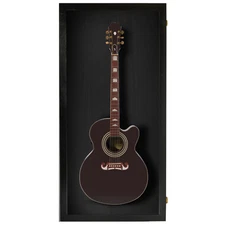 Black Finish Large Acoustic Guitar display case Solid hardwood with Locks 
