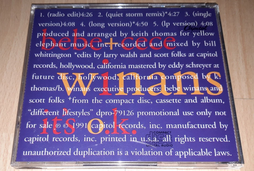 BEBE & CECE WINANS - It's O.k. - US PROMO CD Single Gospel R&B Quiet Storm Remix - Bild 3 von 4