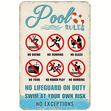 Swimming Pool Rules Sign Outdoor Pool Safety Decoration Tin Metal Signs No Divin