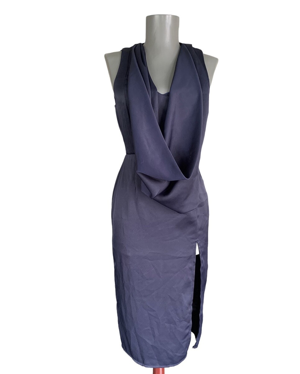 NWT ASOS Petite Satin Dark Blue Back Open Cut Midi Dress Size 2P