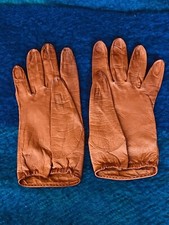 Antique CHRISTIAN DIOR Kid Leather Carmel Brown Gloves Sz 6.5 Signed