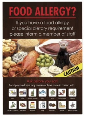 MILETA Food Allergy Sign Customer Informing Notice A4 Rigid Aluminum Bar Pub Restaurant