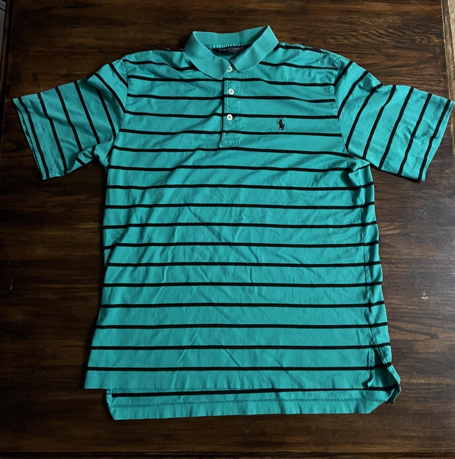 Ralph Lauren Polo Golf Camicia Uomo M Verde con Strisce Blu Pony Traspirante Cotone