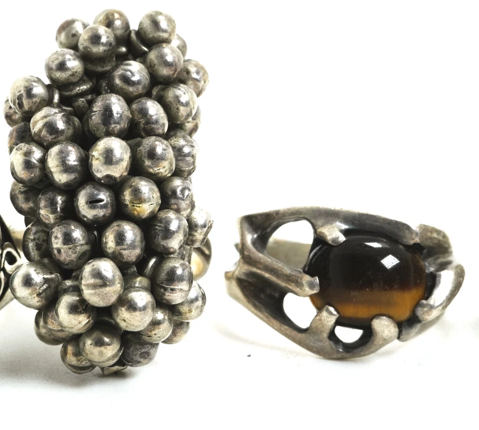 批量 5 件纯银凸圆形宝石和珍珠戒指,6 - 13 3/4 — 第 3/4 张图片