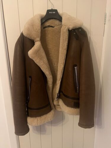 REISS Hardy Shearling Double Buckle Jacket in Brown - Size Large - Picture 2 of 6