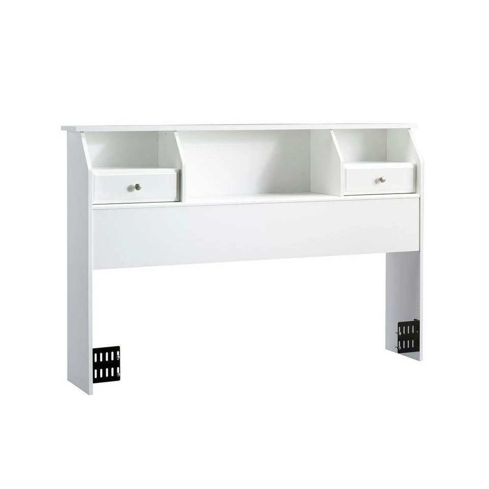 White Twin Full Queen Size Bed Bookcase Headboard Wooden Storage Shelves Bedroom - Image 2 of 4