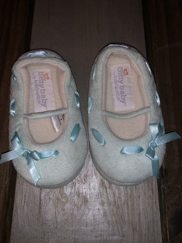 AG Bitty Baby Aqua Velour & Ribbon Slippers GIRLS Size Small 5/6 American Girl