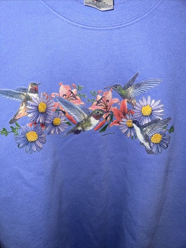 Vintage Jerzees Damenpullover blau Kolibri-Druck Größe 2X Grandmacore - Bild 3 von 6