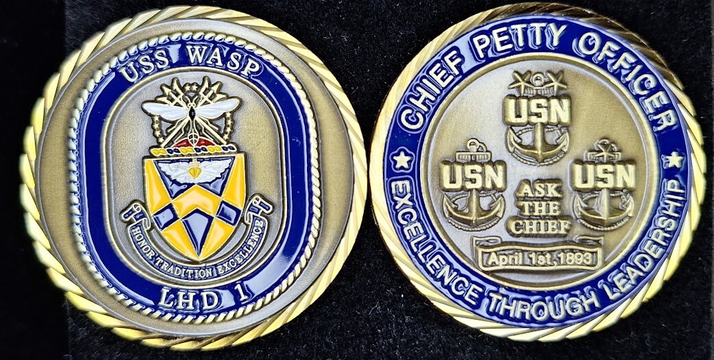 Navy Challenge Coin USS WASP LHD-1 CPO CHIEF Collectible