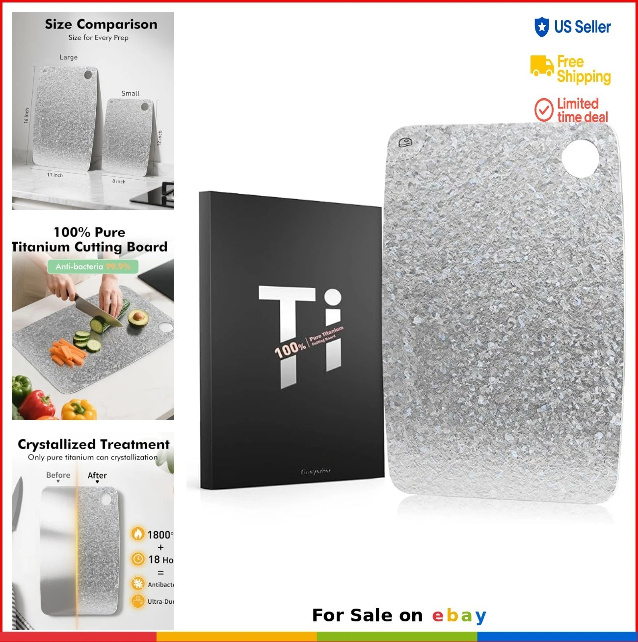 Titanium Cutting Board 16x11 Inch Antibacterial Double Sided Meat Vegetable