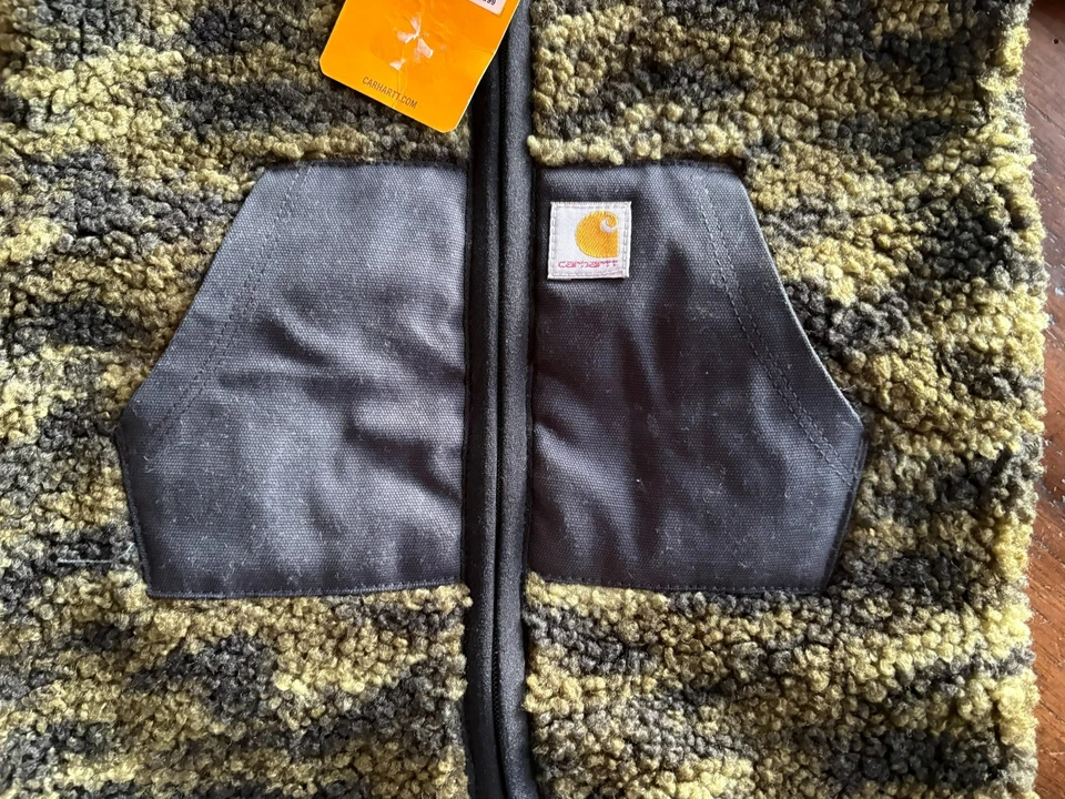 Mono Carhartt Sherpa Niños 9M Verde Negro Estampado Camuflaje Bolsillos Con Capucha Cremallera Completa Foto 3 de 4