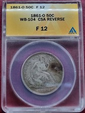 1861 O seduto Liberty mezzo dollaro ANACS F12 WB104 W15 CSA rovescio CONFEDERATO