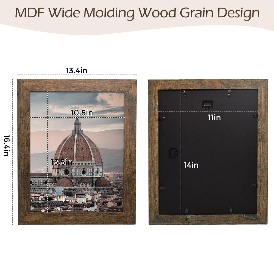 Golden State Art, marco de fotos 11x14 - moldeado ancho - estilo grano de madera - parte posterior H Foto 2 de 4