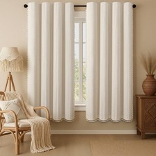 Boho Blackout Curtains 72 Inches Long Beige Linen Blend 2 Panels with Tassels...