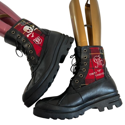 Polo Ralph Lauren boots US mens 7 Udel Forty Thieves black leather red plaid - Picture 6 of 12