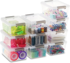 10 Pack Storage Boxes with Lids Plastic Small Clear Stackable Box for Shelves To