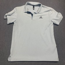 adidas Men's Polo Shirt Size S Blue Striped Collared Logo Short Sleeve Casual