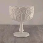 Vintage L.E. Smith Heritage 317 Milk Glass Pedestal Compote Uranium Glow 6.5"