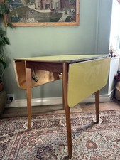 Vintage Yellow Formica Wood Drop-Leaf Table